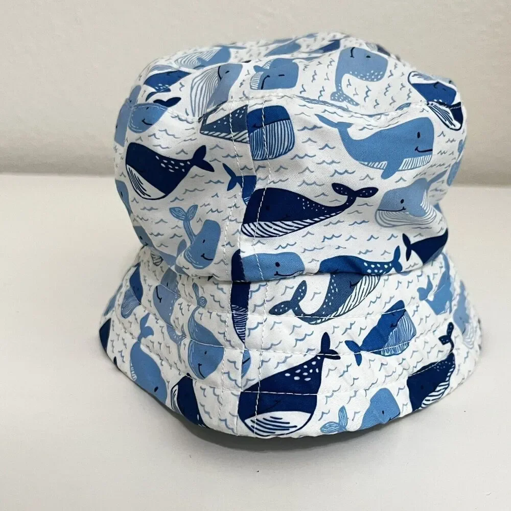 JoJo Maman Bébé Blue Whale UPF 50 Bucket Sun Hat Boys Size 1-2 years